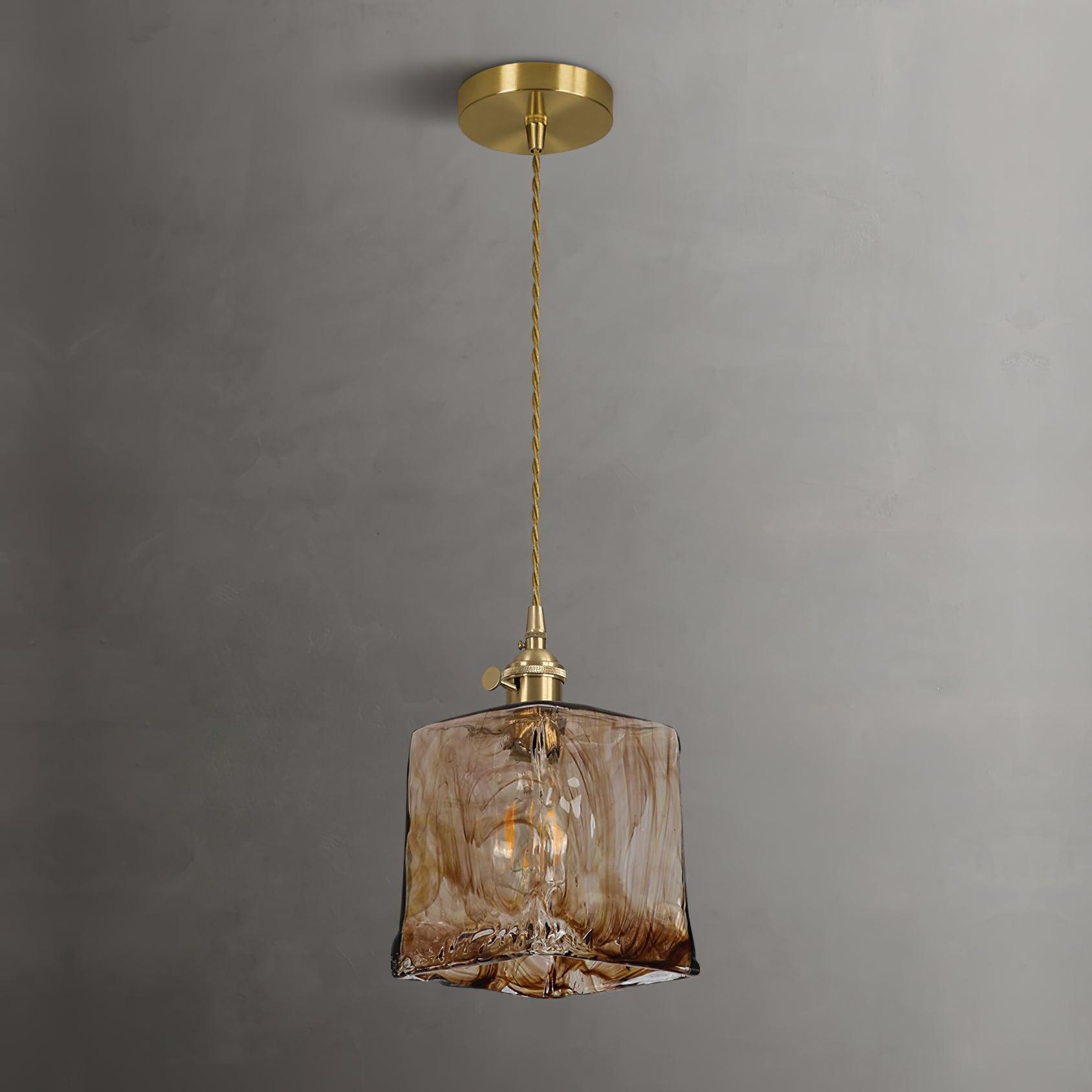 Luce a sospensione in vetro marrone vintage