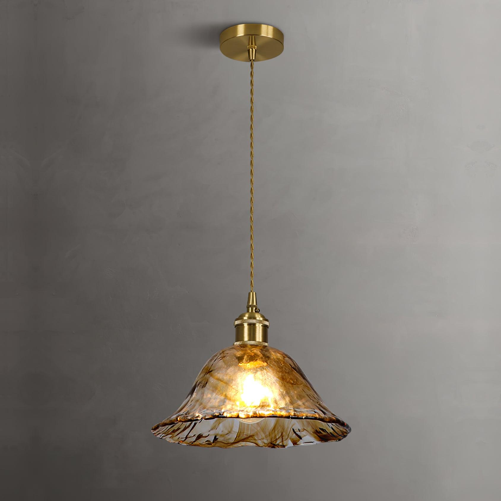 Luce a sospensione in vetro marrone vintage