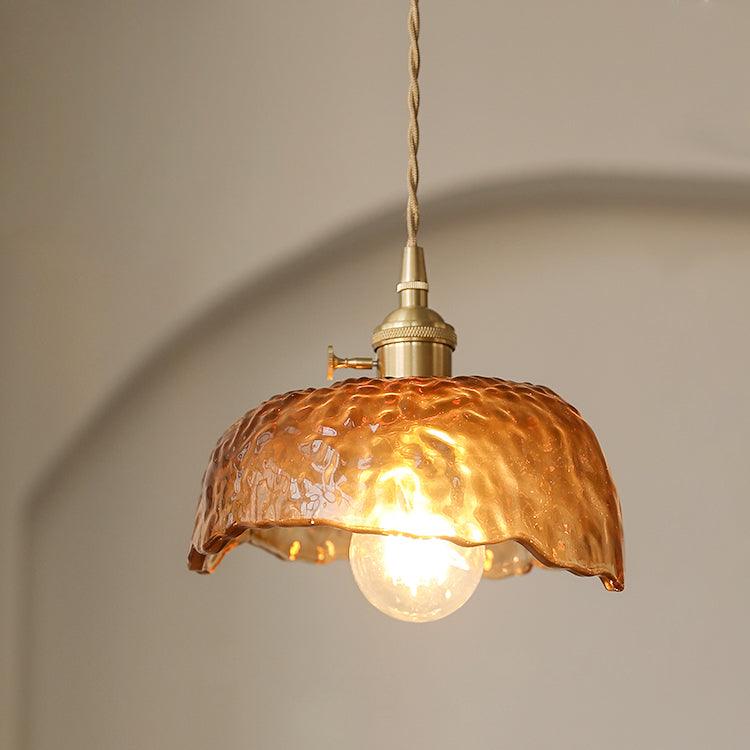 Luce a sospensione in vetro marrone vintage