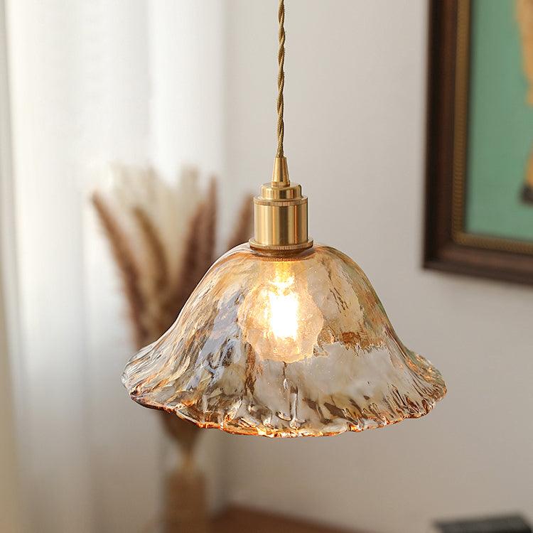 Luce a sospensione in vetro marrone vintage