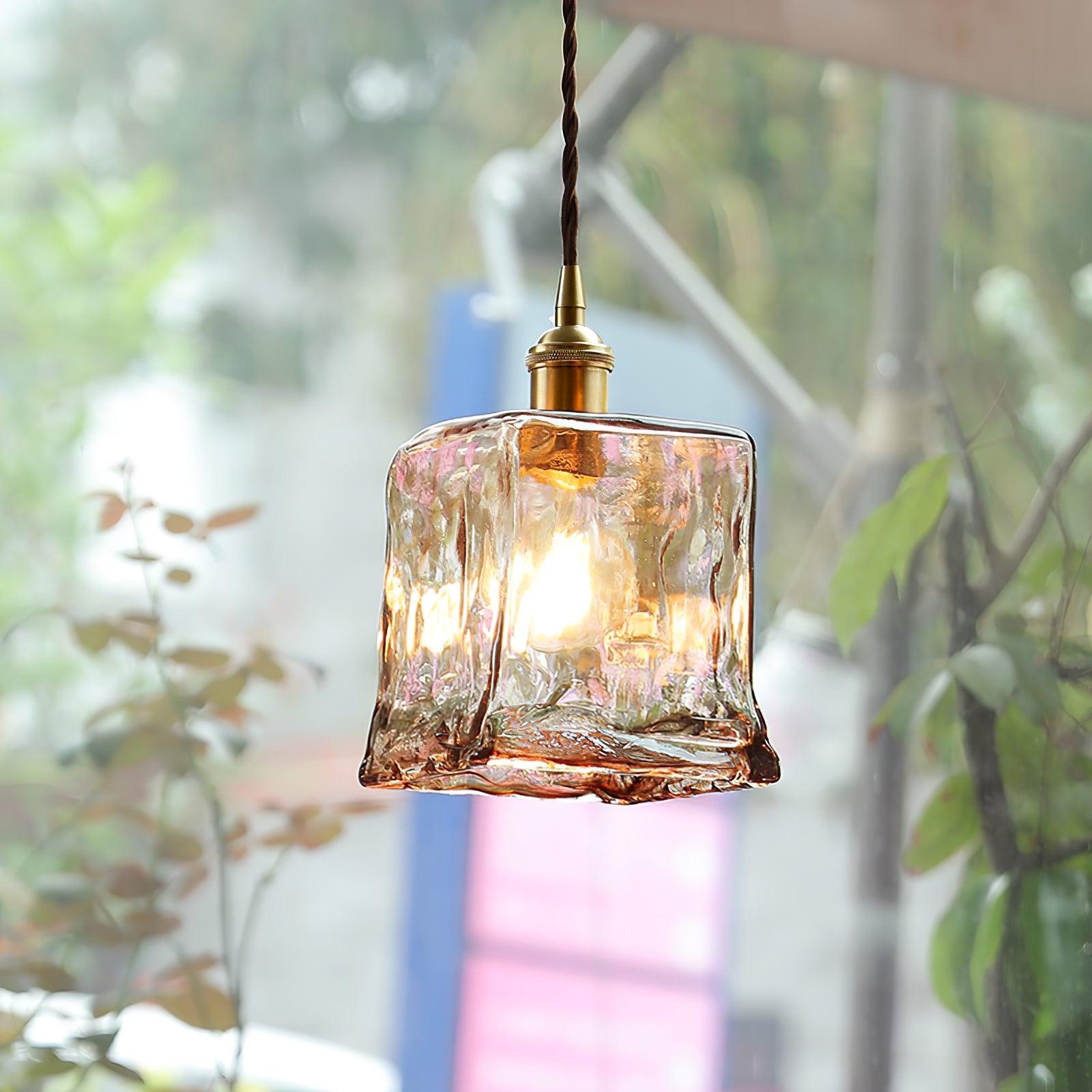 Luce a sospensione in vetro marrone vintage