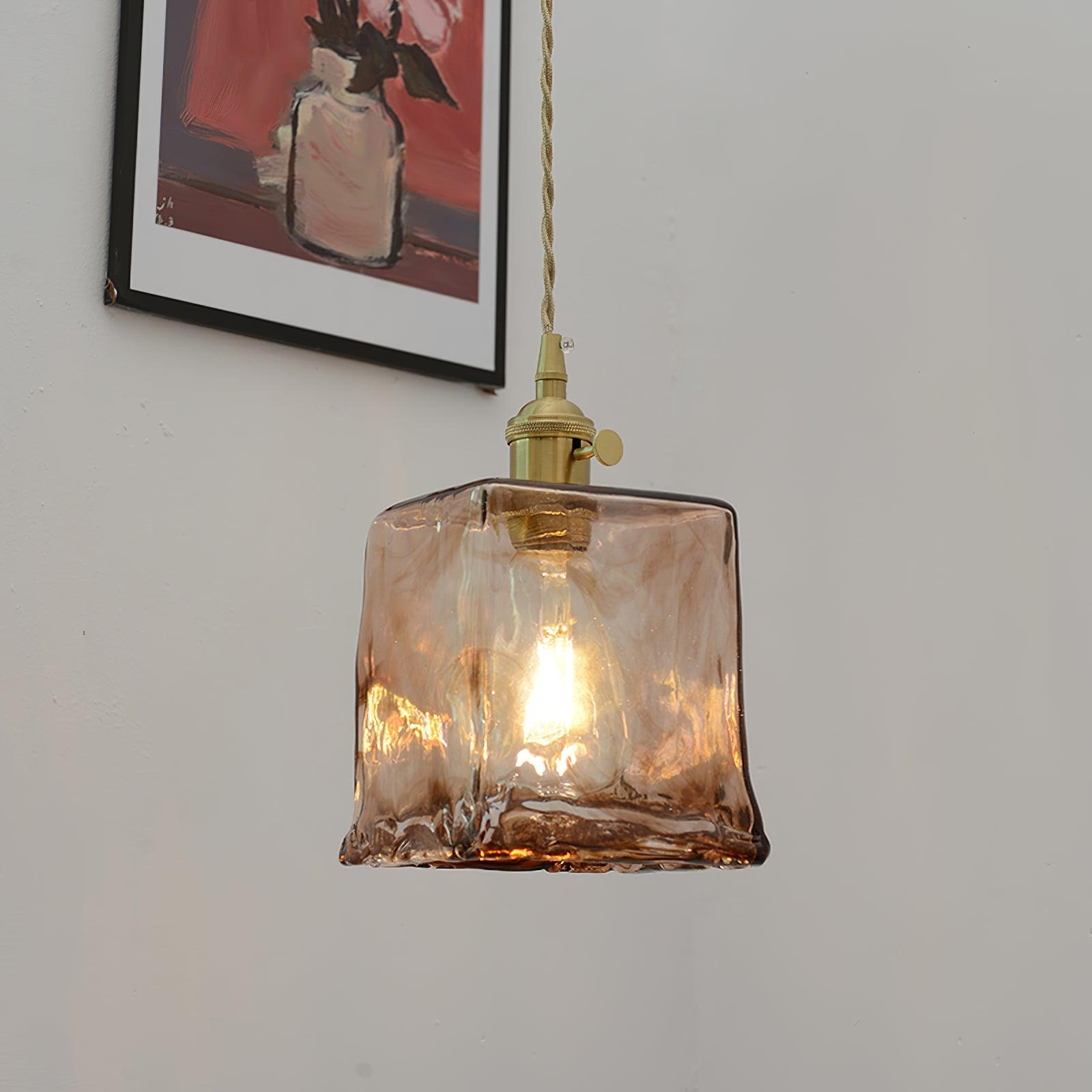 Luce a sospensione in vetro marrone vintage