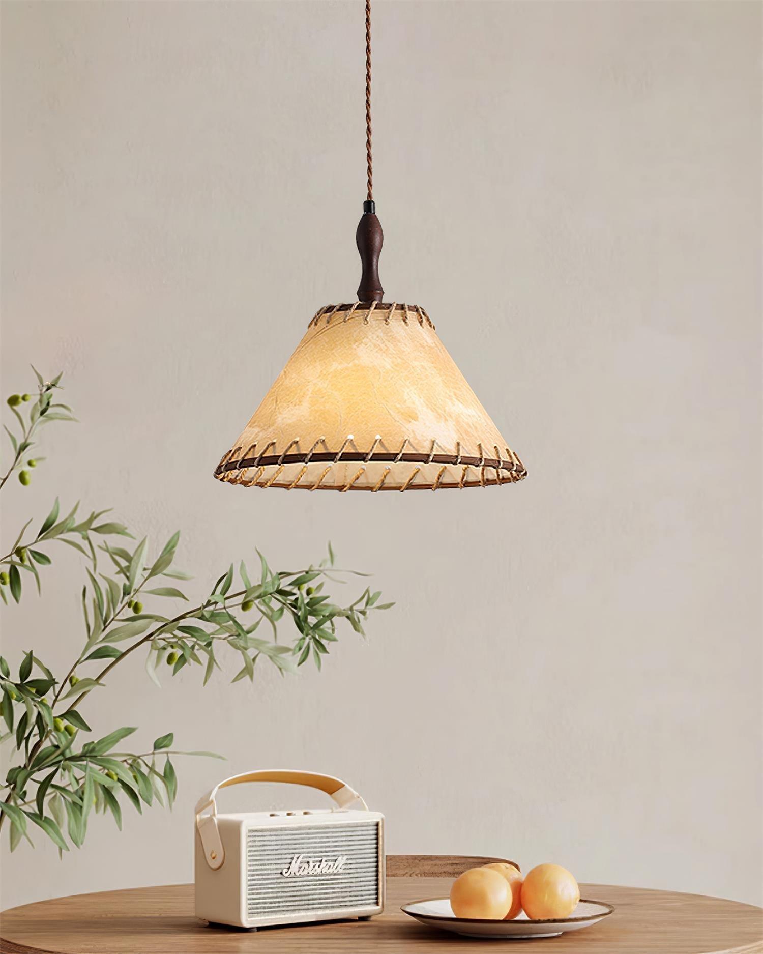 Lampada a sospensione della serie Legno e Tessuto
