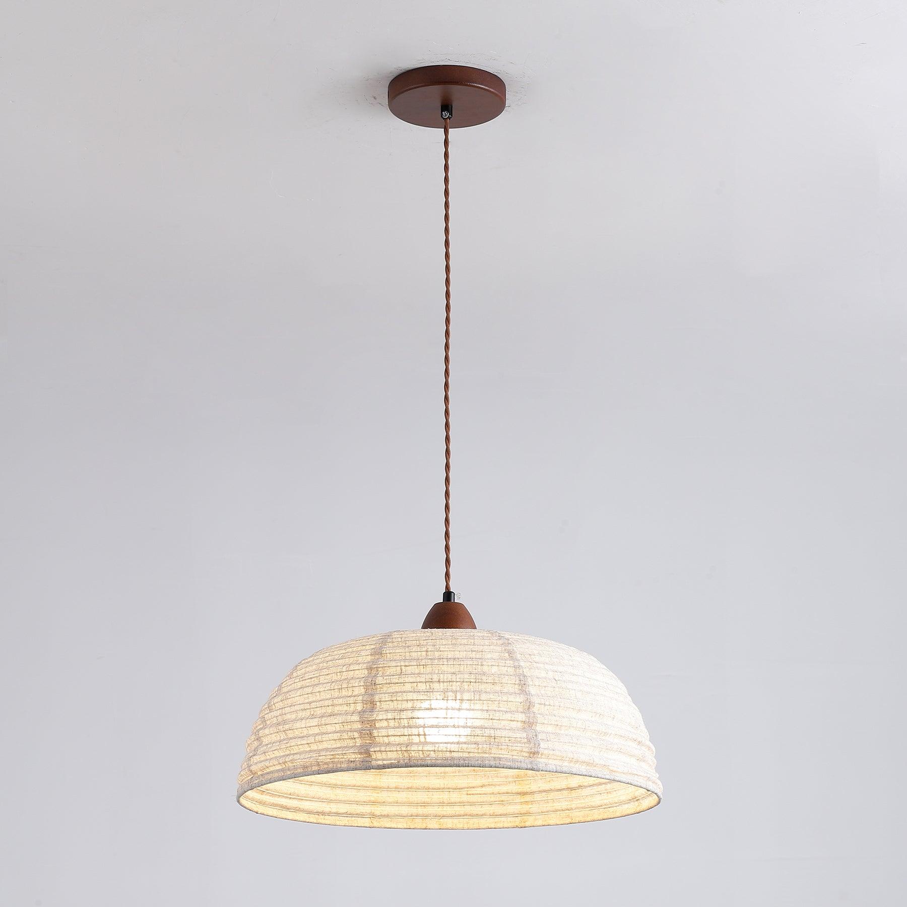 Lampada a sospensione della serie Legno e Tessuto