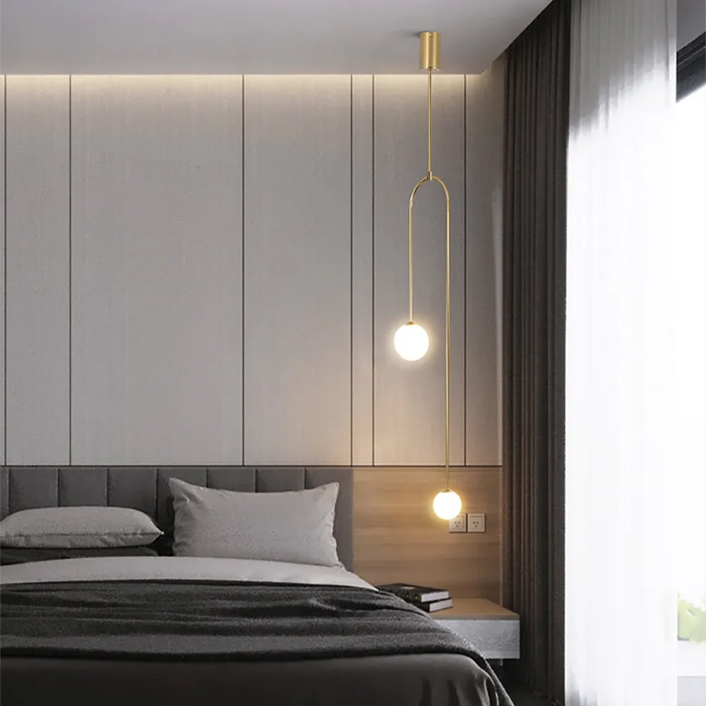 Lampadario Moderno a Sospensione con Globo di Vetro a 2 Luci a Forma di U per Soggiorno e Camera da Letto