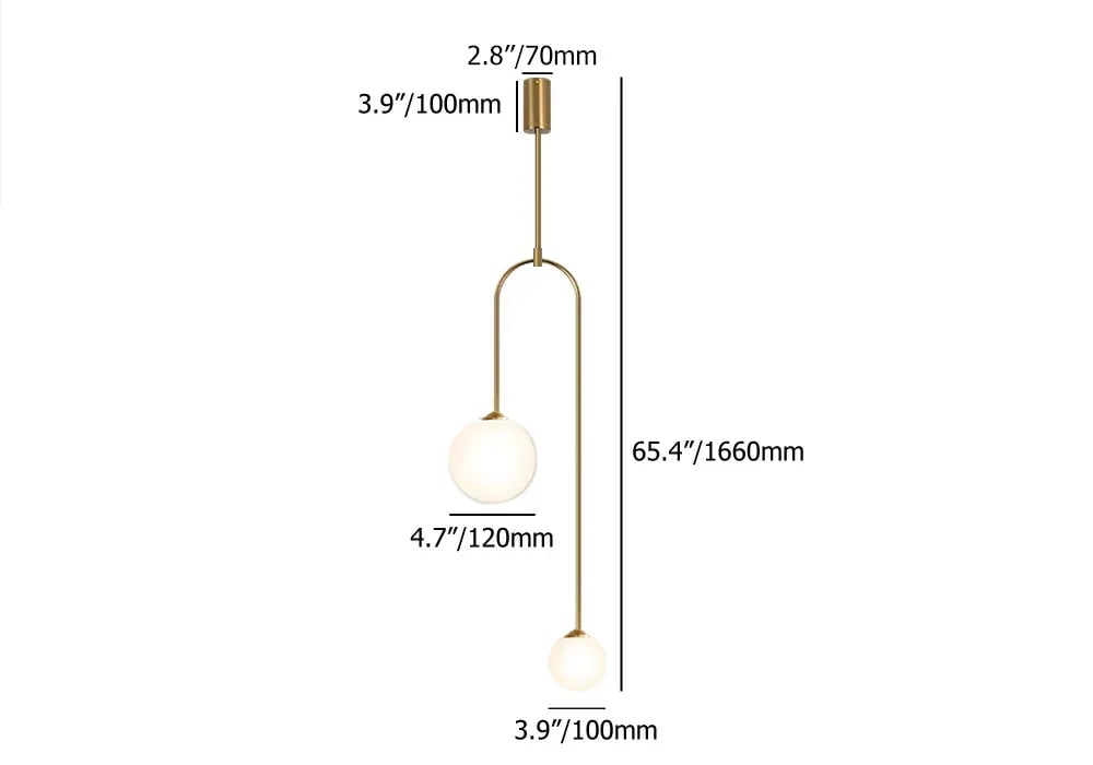 Lampadario Moderno a Sospensione con Globo di Vetro a 2 Luci a Forma di U per Soggiorno e Camera da Letto